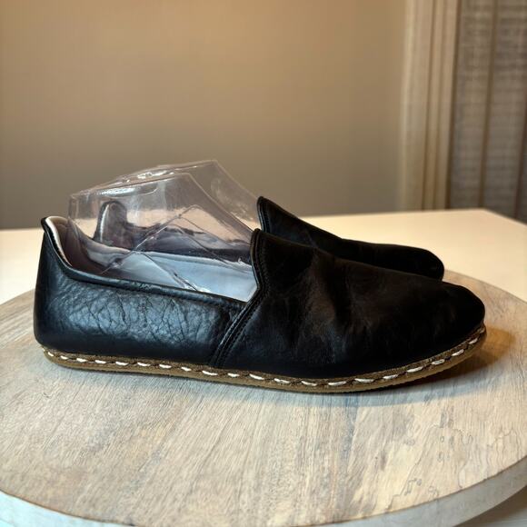 Atlantis Handmade Black Leather Loafers Artisan Slip On Flats Made In Turkey 8.5 - Picture 1 of 8
